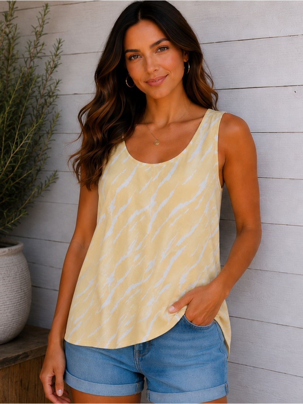 Wonderly Cream Tank Top with Yellow Accent